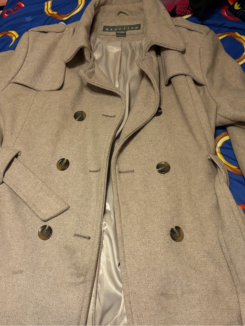 Men’s Double-Breasted Wool-Blend Peacoat in Tan